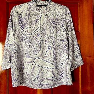 Ann Taylor MP 3/4 Sleeve Blouse- purple, white, gray